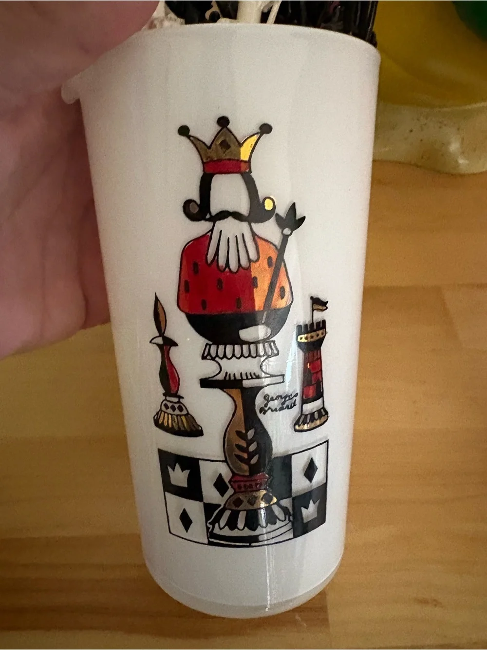 Glass blown Cocktail Stirring with Black and Cream Poodle & vintage king cup